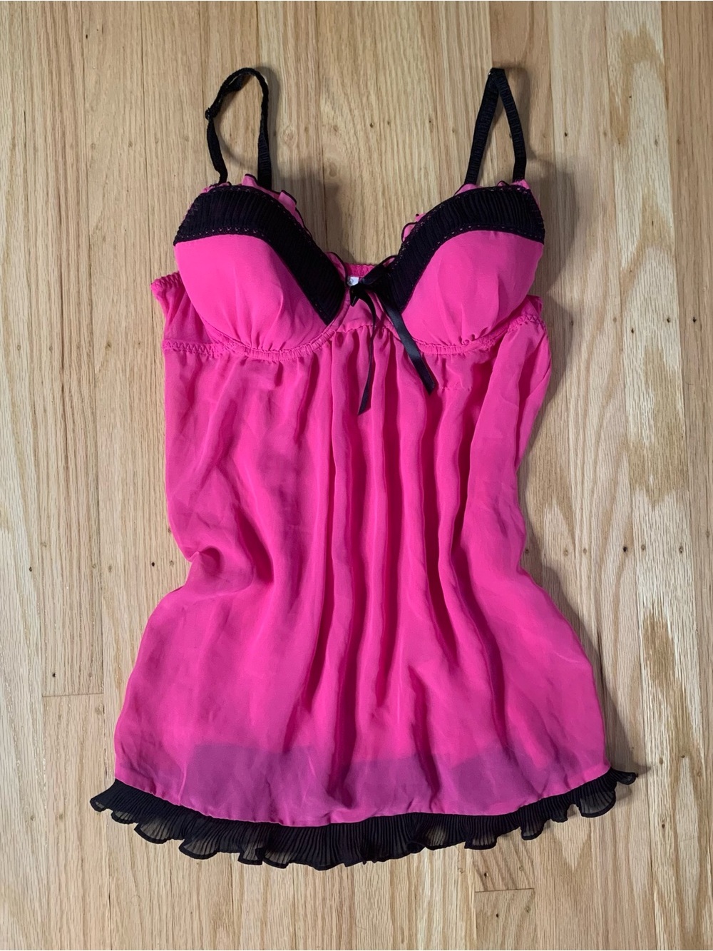 Y2K Pink & Black Mesh Lace Babydoll Top